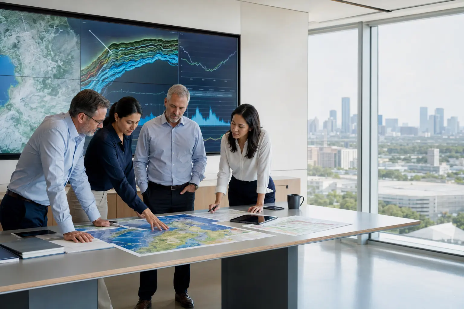Energy consultants reviewing asset data